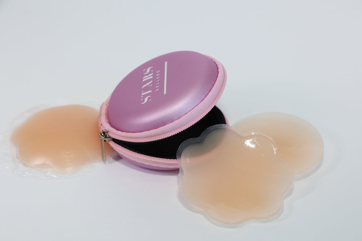 Set of 4 Pairs of Nipple Covers for Women - Seamless, Invisible, Adhesive & Sticky - 100% Silicone, Reusable and Washables Breast Pasties