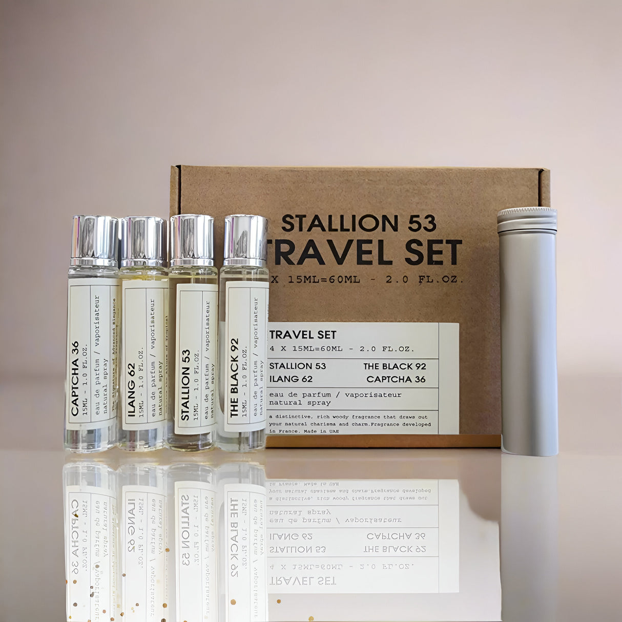 Travel Perfume Set -Stallion 53, The Black 92, Ilang 62 , Captcha 36- 15ml-Ea- Unisex Eau de Parfum by Emper
