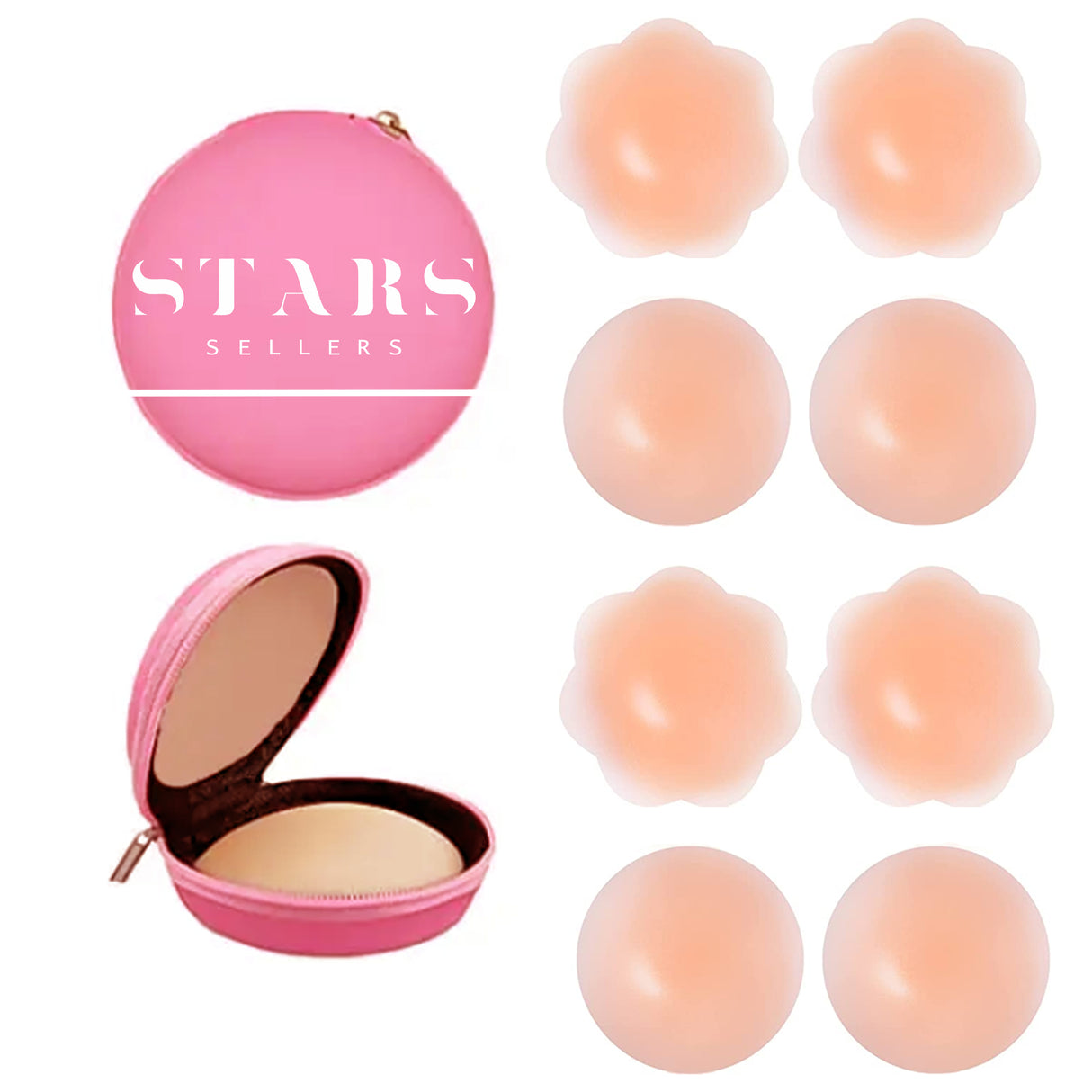 Set of 4 Pairs of Nipple Covers for Women - Seamless, Invisible, Adhesive & Sticky - 100% Silicone, Reusable and Washables Breast Pasties